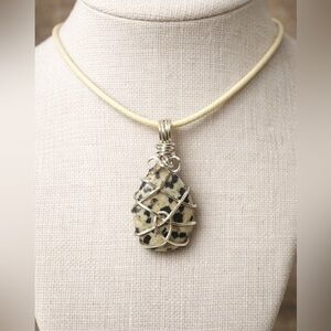 Dalmatian Jasper Silver Handmade Wire Wrapped Pendant Necklace Statement pendent